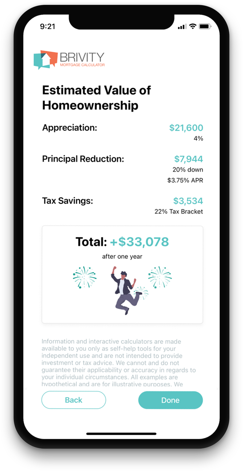 Estimated homeownership benefits displayed